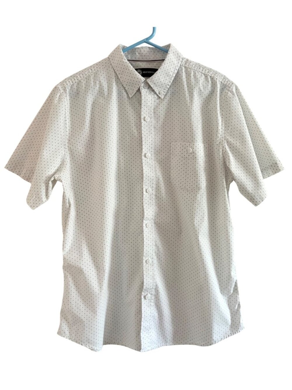 Weatherproof Mens White Short-Sleeve Button-Up Shirt Blue Micro Print Size L